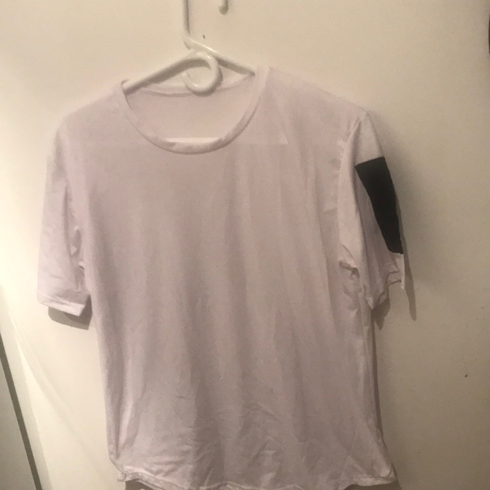 Soft White Tshirt with black zipper shoulder pocket super unique!